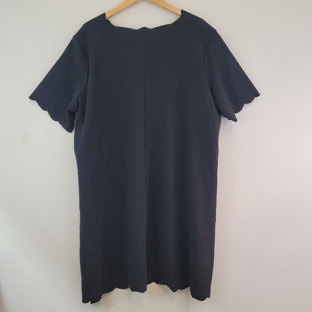 Boohoo Womens Size 22 Scallop Edge V Neck Black Shift Short Dress Tunic Stretch - Picture 5 of 11